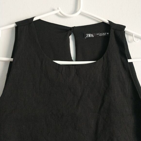 Zara Tank Top Women's L/S*Black Cut Out Cropped Sleeveless Stretch Minimalist - Picture 2 of 6